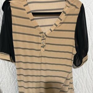 Elegant Tan and Black Striped Blouse